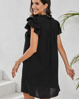 Women Ruffle Sleeve V Neck Frilled Shift Dress