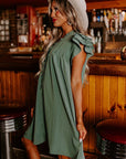 Women Ruffle Sleeve V Neck Frilled Shift Dress