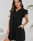 Women Ruffle Sleeve V Neck Frilled Shift Dress