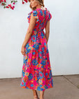 Women Boho Floral V Neck Ruffle Tiered Long Dress