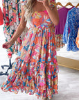 Women Print Sleeveless Ruffle Tiered Maxi Dress