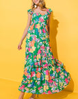 Women Print Sleeveless Ruffle Tiered Maxi Dress