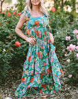 Women Print Sleeveless Ruffle Tiered Maxi Dress