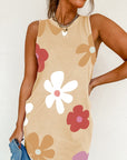 Women Apricot Daisy Flower Print Tank Dress