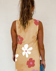 Women Apricot Daisy Flower Print Tank Dress