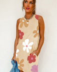 Women Apricot Daisy Flower Print Tank Dress