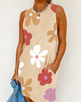 Women Apricot Daisy Flower Print Tank Dress