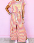 Women Tee Tasseled String Wide Leg Pants Set