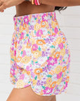 Women Boho Floral Shirred High Waist Casual Shorts