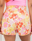 Women Boho Floral Shirred High Waist Casual Shorts