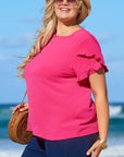 Women Ruffled Short Sleeve Plus Size Top