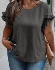 Women Ruffled Short Sleeve Plus Size Top