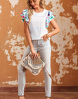 Women Voluminous Printed Puff Sleeve Textured Top