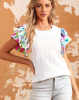 Women Voluminous Printed Puff Sleeve Textured Top