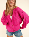 Haptics Full Size Button Down Crop Long Sleeve Cardigan