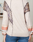 Women Leopard Patchwork Exposed Pullover Top