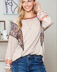 Women Leopard Patchwork Exposed Pullover Top