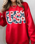 Floral USA  Graphic Fleece Sweatshirts