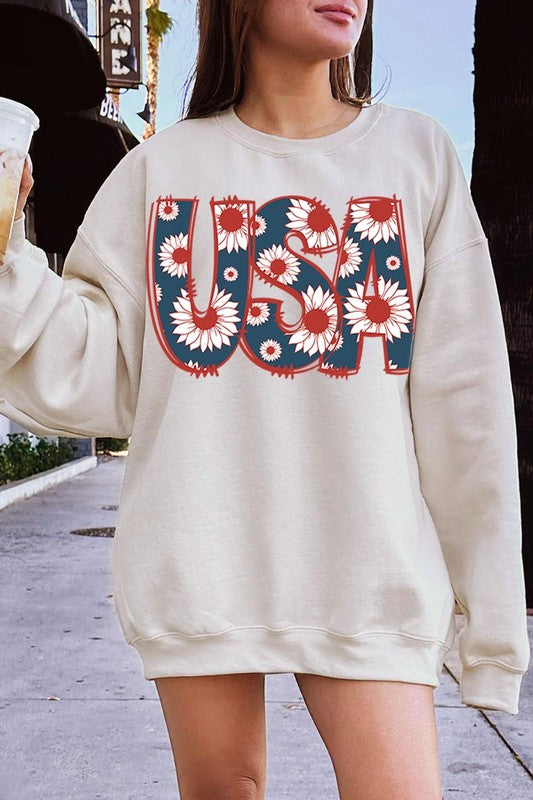 Floral USA  Graphic Fleece Sweatshirts