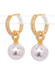 CZ Micro Setting Hoop Pearl Drop Earrings