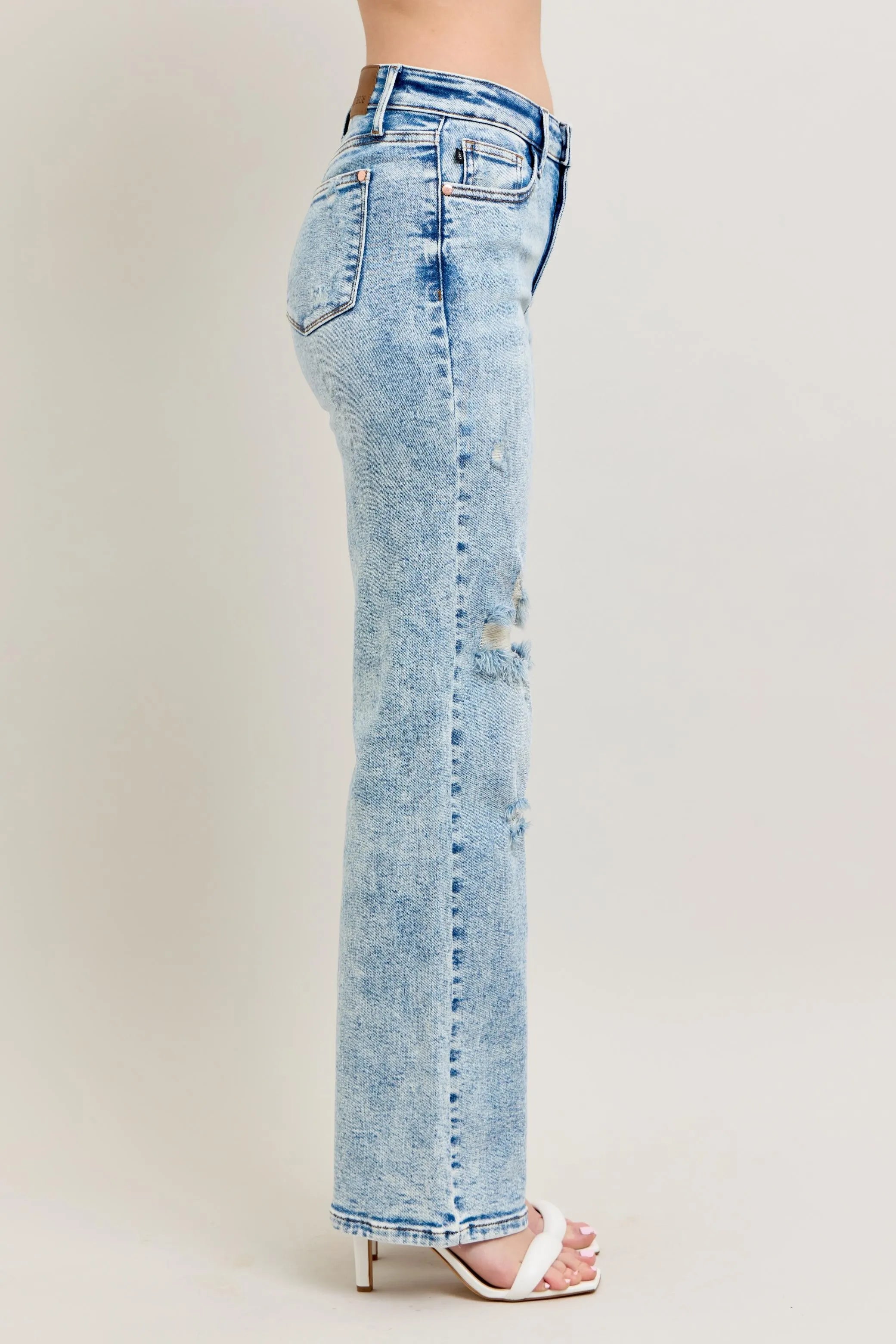Judy Blue Full Size Hw Mineral Wash Destroy 90's Straight Jeans Plus Size
