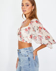 One and Only Collective Inc Chiffon Balloon Sleeved Bustier Crop Top