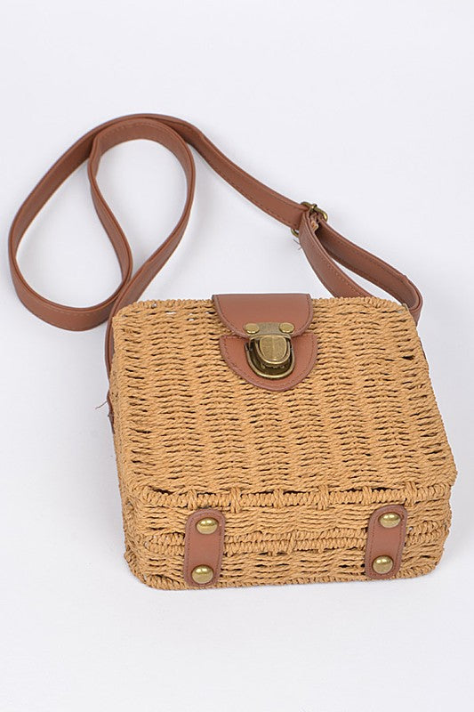 Straw Weaved Box Swing Bag