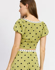 Emory Park Polka Dot Top with Lace Trim