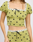 Emory Park Polka Dot Top with Lace Trim