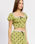 Emory Park Polka Dot Top with Lace Trim