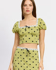 Emory Park Polka Dot Top with Lace Trim