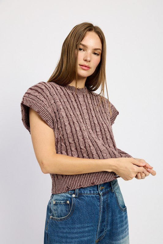 Emory Park Cable Knit Short Sleeve Top