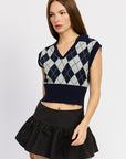 Emory Park Argyle Cropped Vest