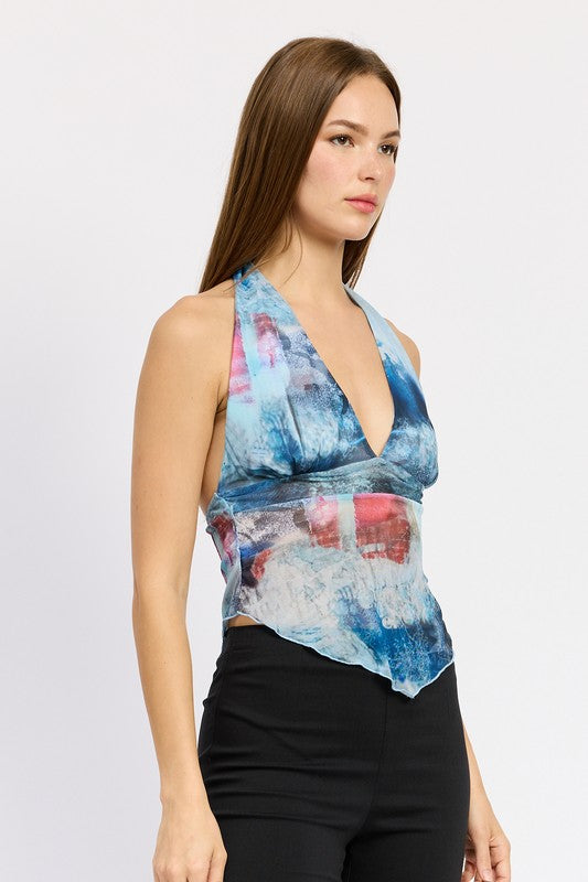 Emory Park Hanky Hem Top with Neck Tie