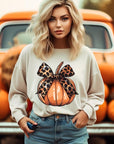 Coquette Bow Pumpkin Graphic Fleece Sweatshirts