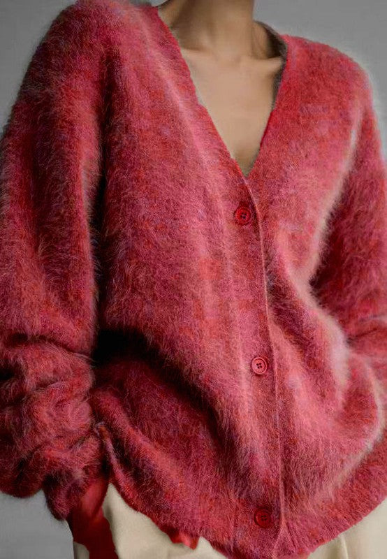 Miss Sparkling |Fuzzy Oversized Button Front Cardigan