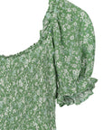 Green Smocked Puff Sleeve Dress - Online Only