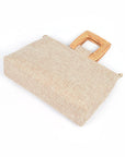 Bamboo Top Handle Linen Convertible Clutch Bag