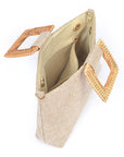 Bamboo Top Handle Linen Convertible Clutch Bag