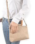 Bamboo Top Handle Linen Convertible Clutch Bag