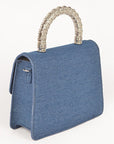 Silver Top Handle Denim Swing Bag