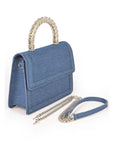 Silver Top Handle Denim Swing Bag