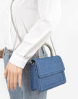 Silver Top Handle Denim Swing Bag