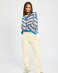 Emory Park Striped Crochet Sweater Top