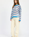 Emory Park Striped Crochet Sweater Top