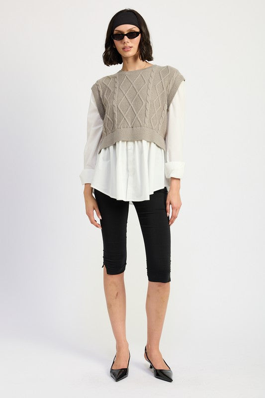 Emory Park Cable Two Fer Sweater Top