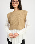 Emory Park Cable Two Fer Sweater Top