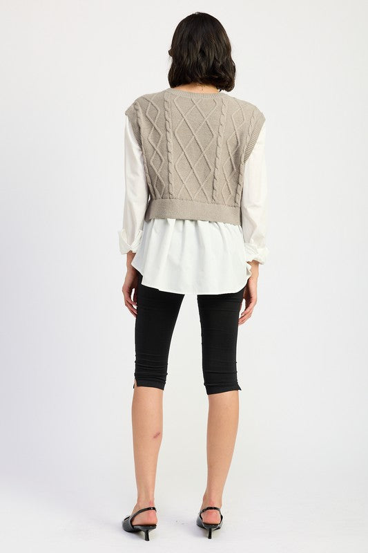 Emory Park Cable Two Fer Sweater Top