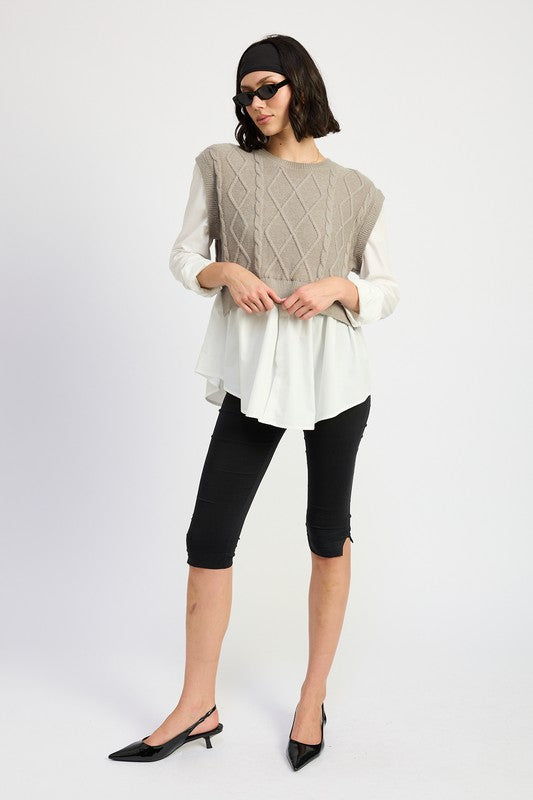 Emory Park Cable Two Fer Sweater Top