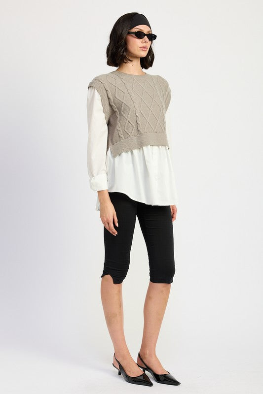 Emory Park Cable Two Fer Sweater Top